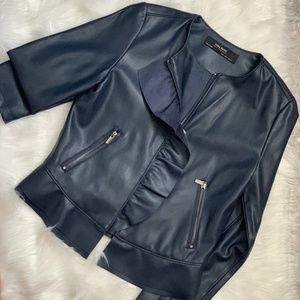 ZARA faux leather navy jacket